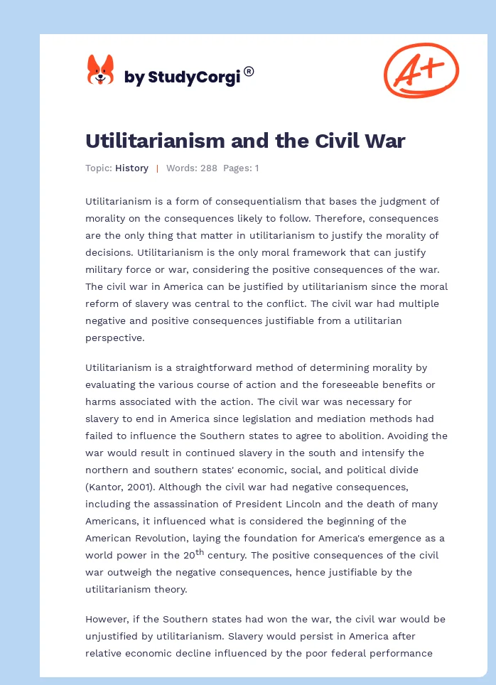 Utilitarianism and the Civil War. Page 1