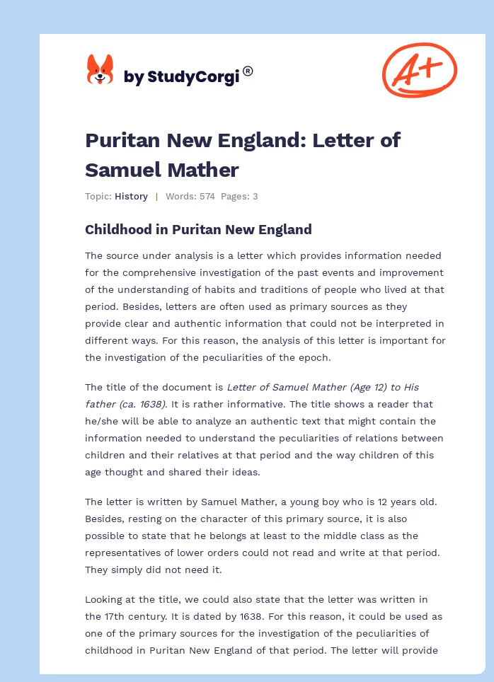 Puritan New England: Letter of Samuel Mather. Page 1