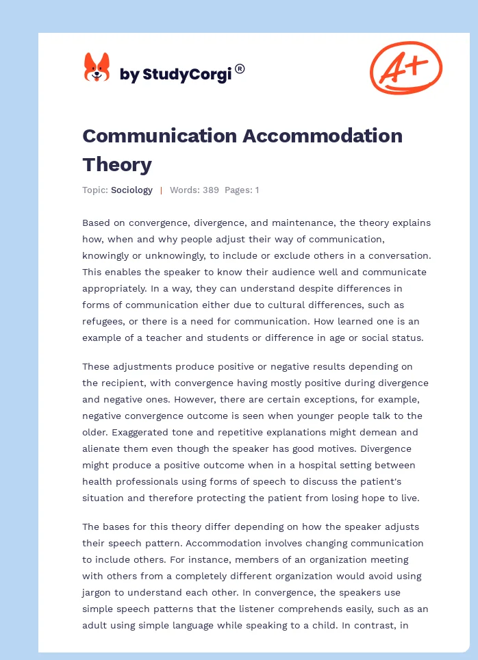 Communication Accommodation Theory. Page 1