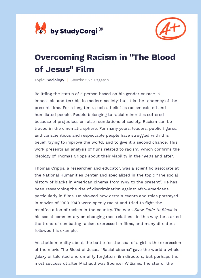 Overcoming Racism in "The Blood of Jesus" Film. Page 1