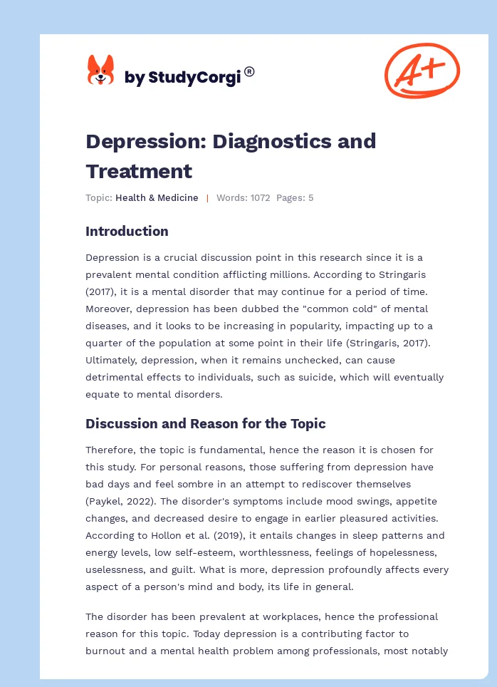 Depression: Diagnostics and Treatment. Page 1