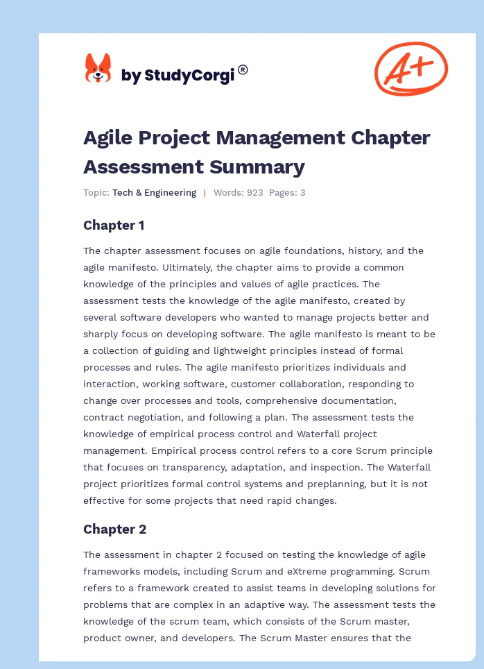 Agile Project Management Chapter Assessment Summary. Page 1