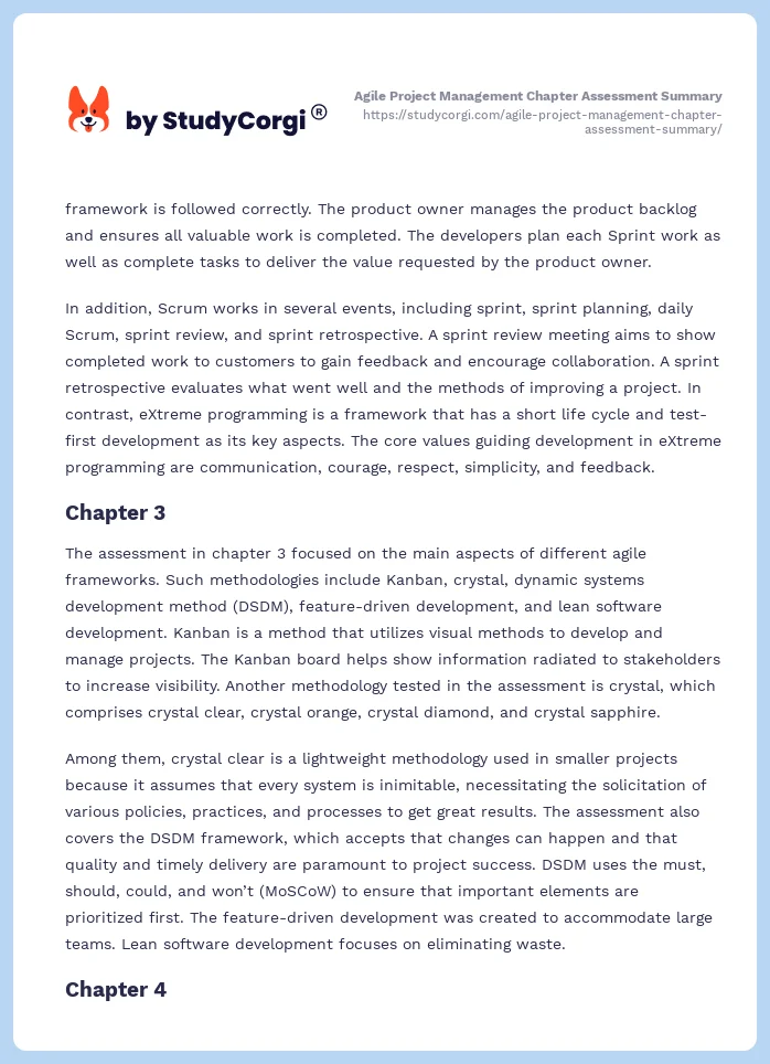 Agile Project Management Chapter Assessment Summary. Page 2