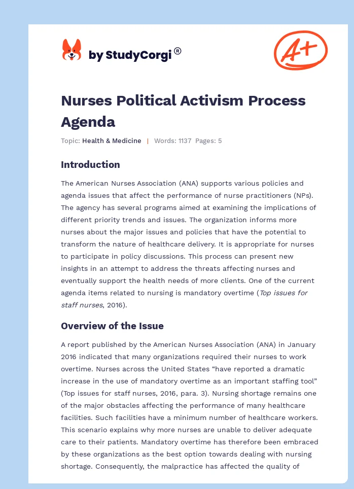 Nurses Political Activism Process Agenda. Page 1