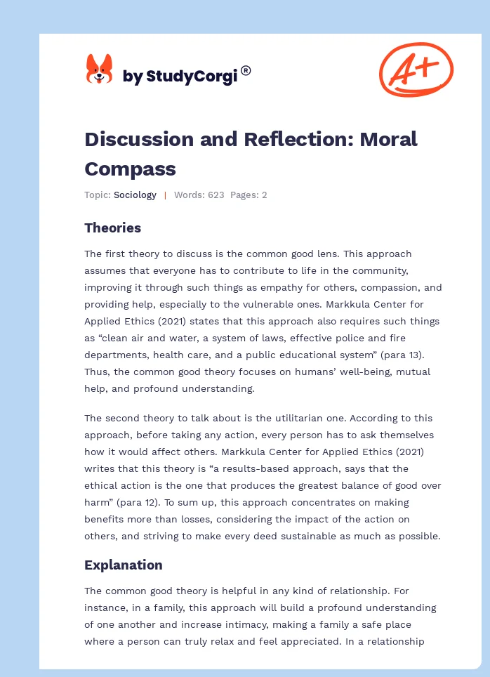 Discussion and Reflection: Moral Compass. Page 1