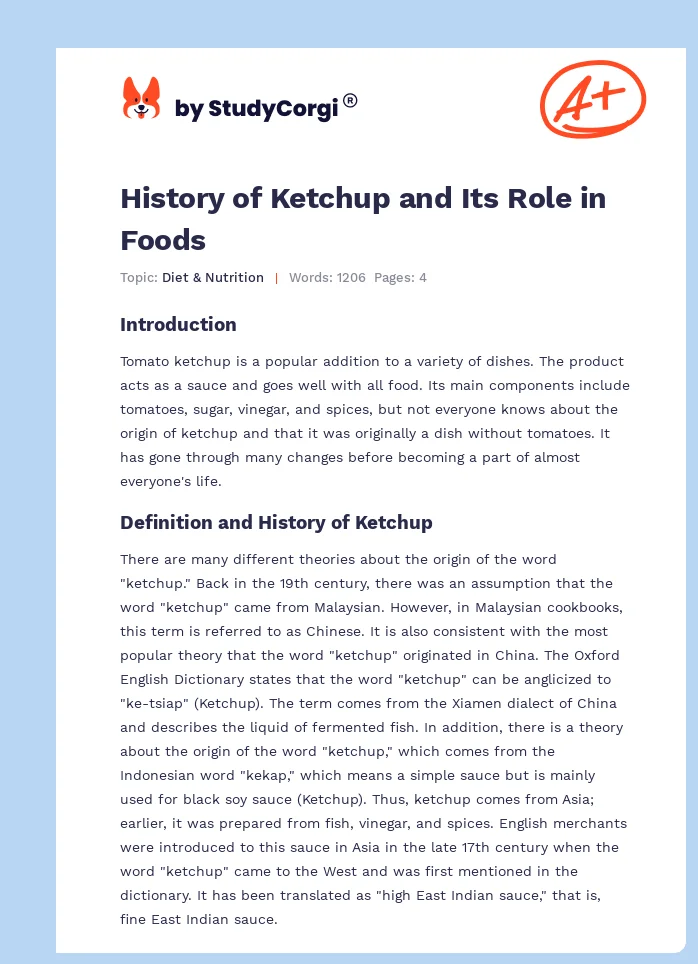 History of Ketchup and Its Role in Foods. Page 1