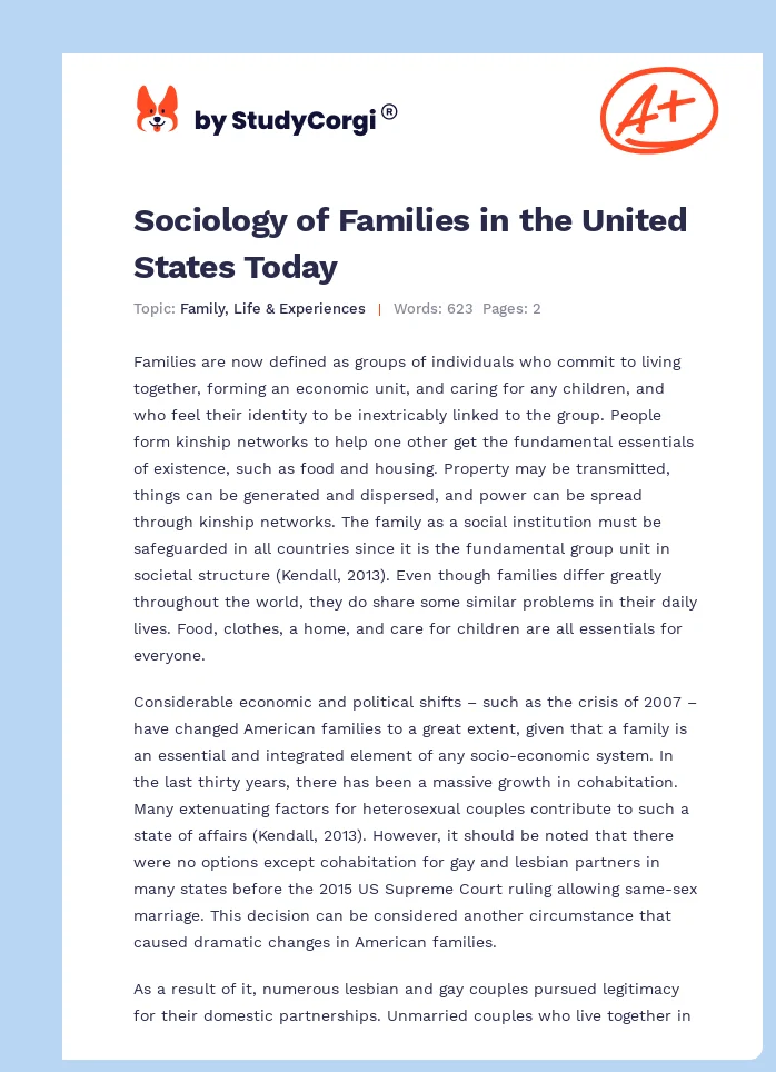 Sociology of Families in the United States Today. Page 1