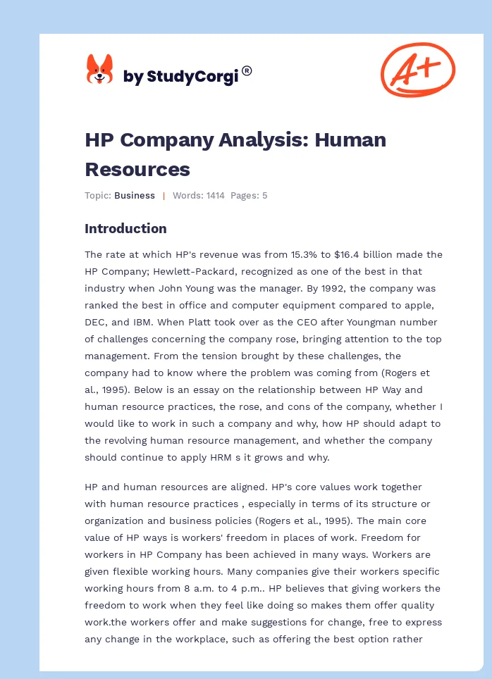HP Company Analysis: Human Resources. Page 1