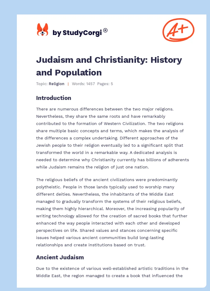 Judaism and Christianity: History and Population. Page 1
