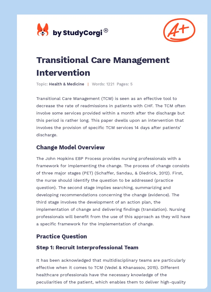Transitional Care Management Intervention. Page 1