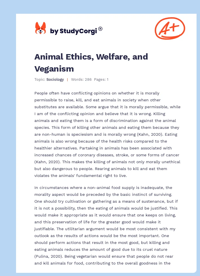 Animal Ethics, Welfare, and Veganism. Page 1