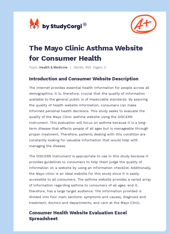 The Mayo Clinic Asthma Website for Consumer Health. Page 1