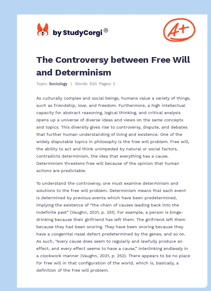 The Controversy between Free Will and Determinism. Page 1