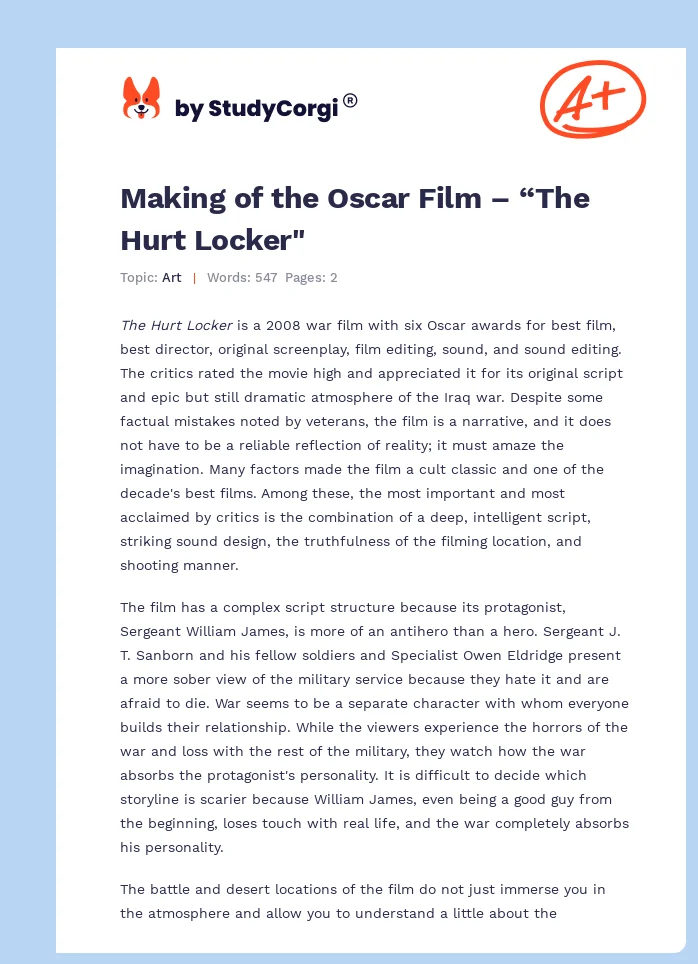 Making of the Oscar Film – “The Hurt Locker". Page 1