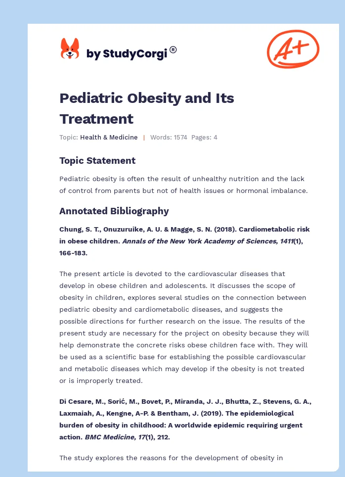 Pediatric Obesity and Its Treatment. Page 1
