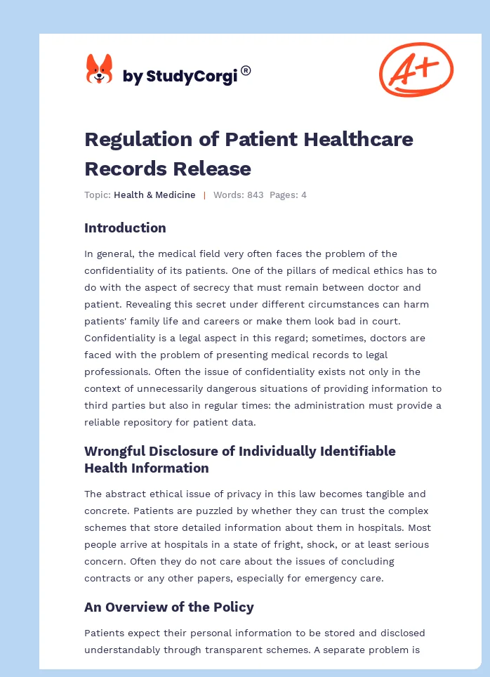 Regulation of Patient Healthcare Records Release. Page 1