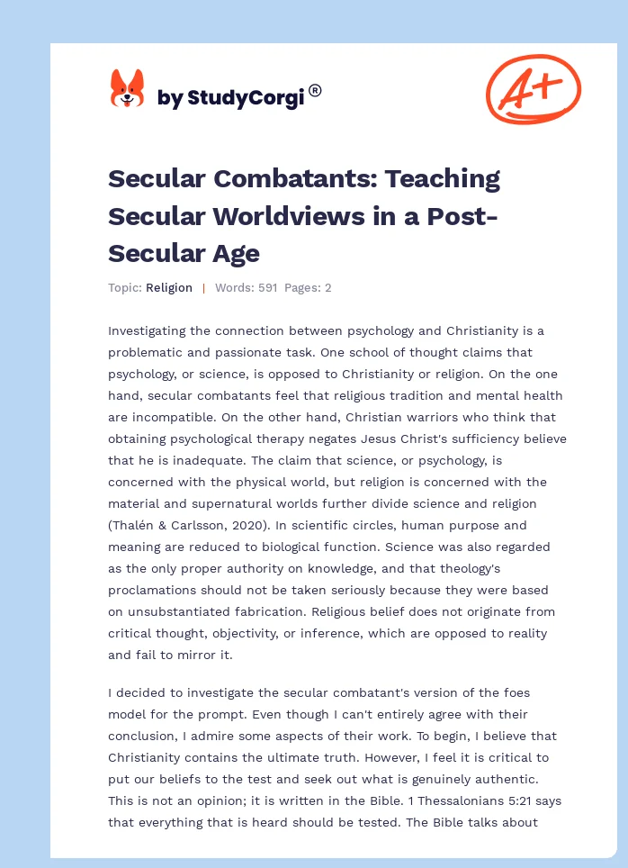 Secular Combatants: Teaching Secular Worldviews in a Post-Secular Age. Page 1