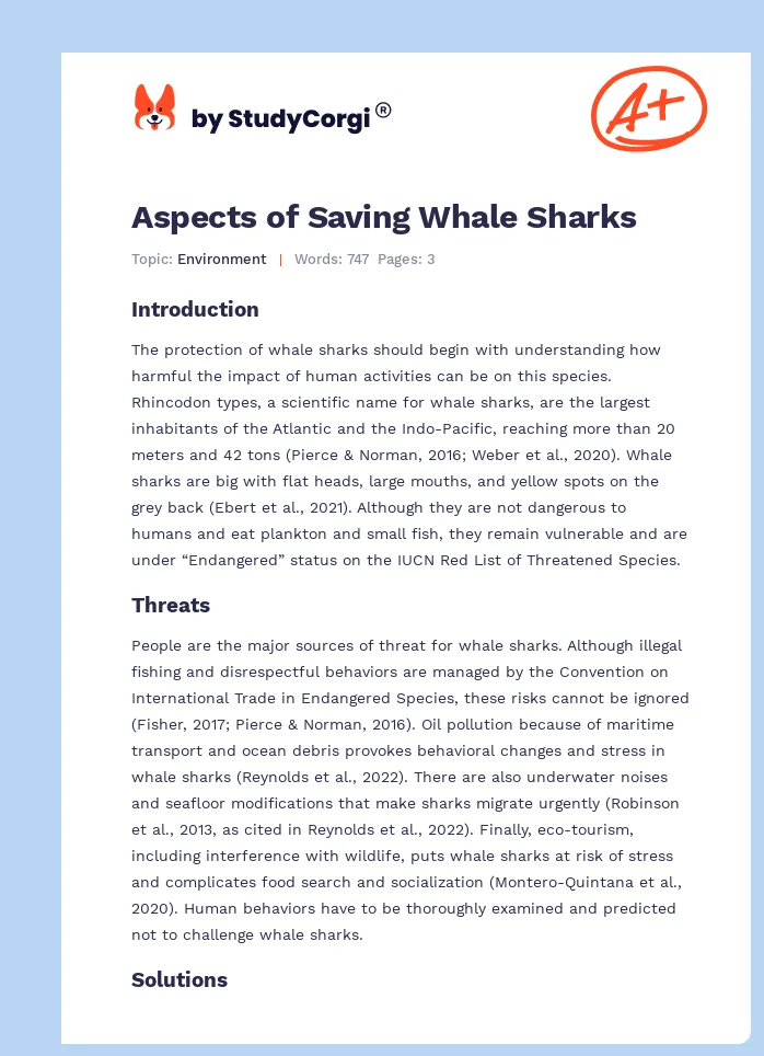 Aspects of Saving Whale Sharks. Page 1