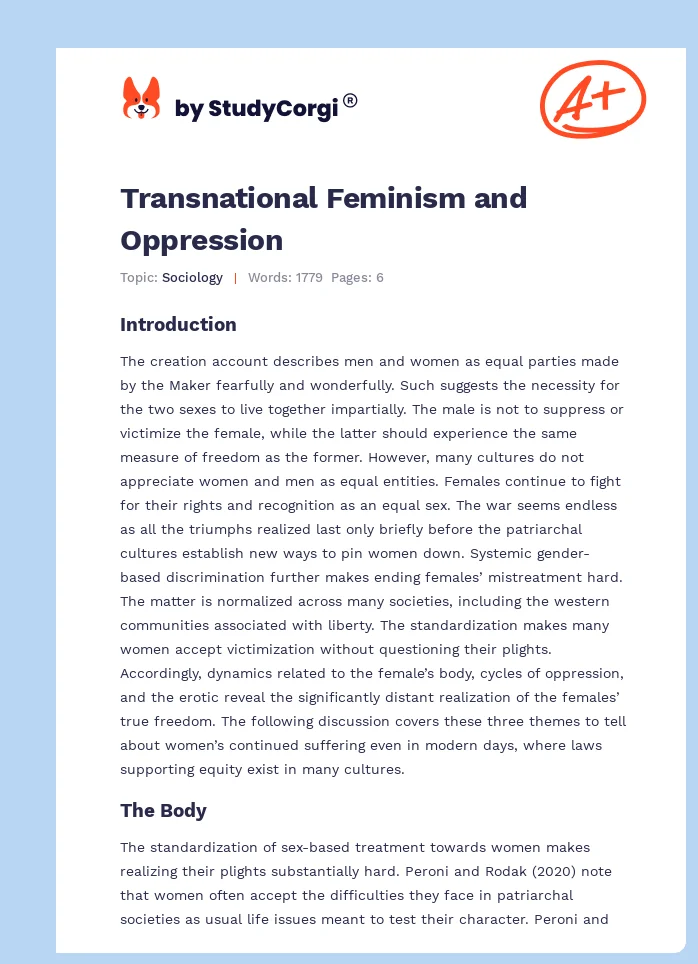 Transnational Feminism and Oppression. Page 1