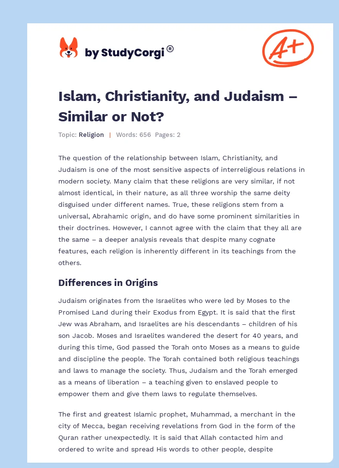 Islam, Christianity, and Judaism – Similar or Not?. Page 1