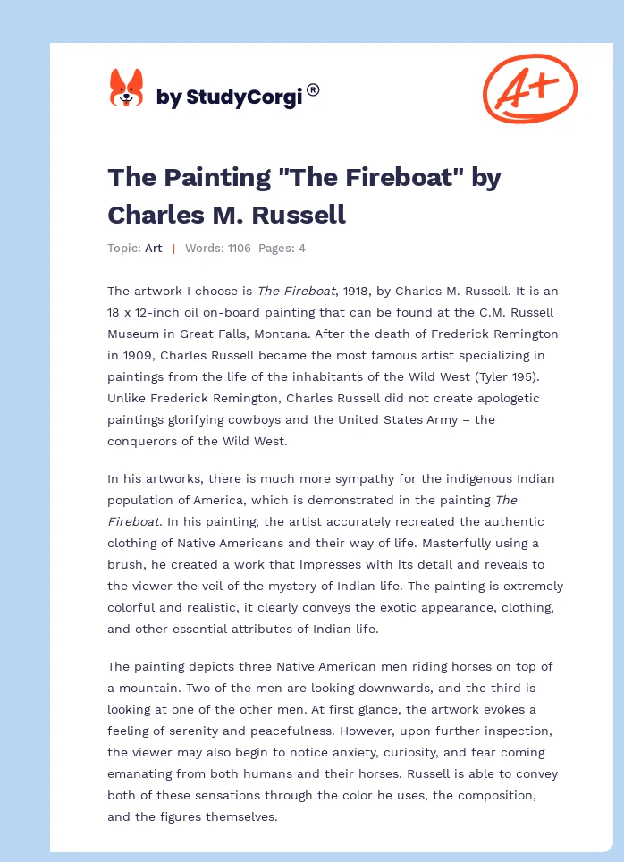 The Painting "The Fireboat" by Charles M. Russell. Page 1