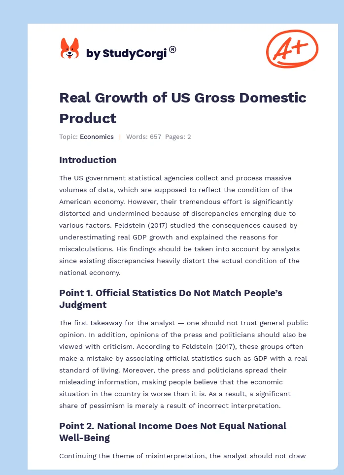 Real Growth of US Gross Domestic Product. Page 1