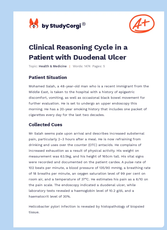 Clinical Reasoning Cycle in a Patient with Duodenal Ulcer. Page 1