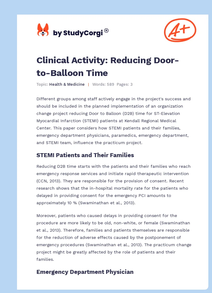 Clinical Activity: Reducing Door-to-Balloon Time. Page 1