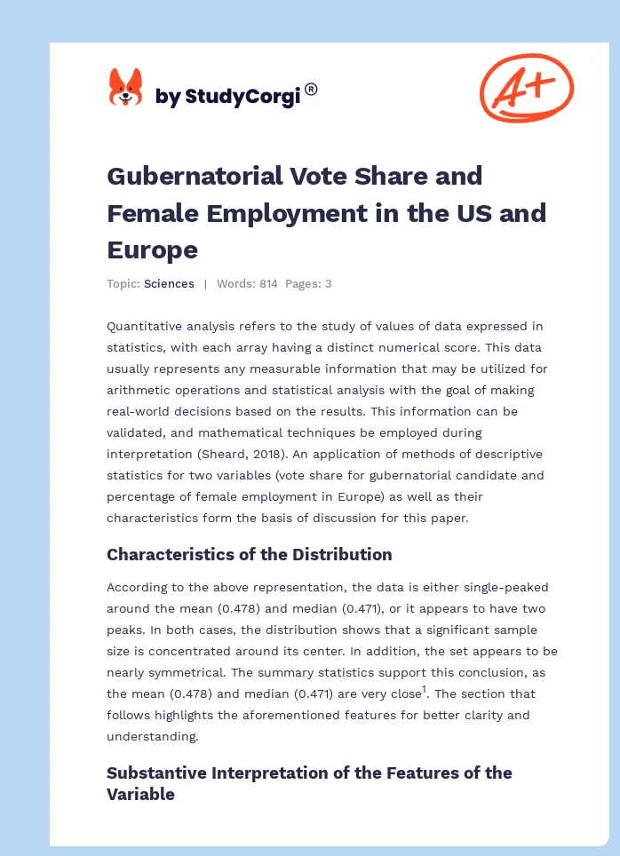 Gubernatorial Vote Share and Female Employment in the US and Europe. Page 1