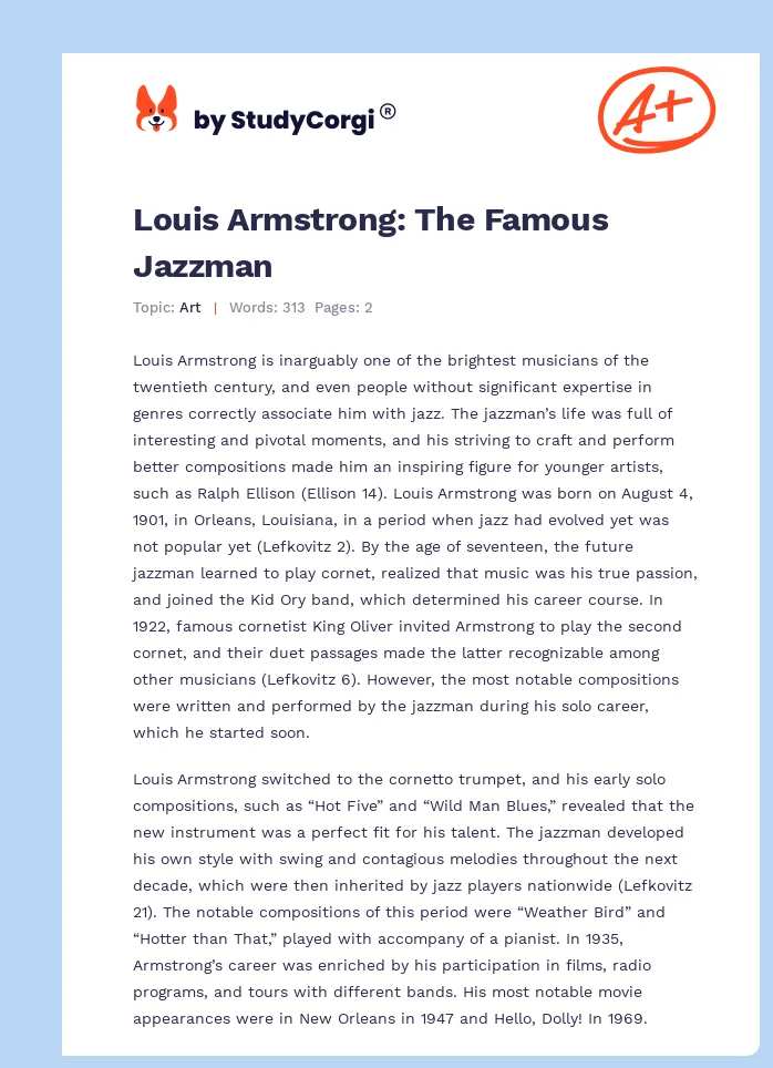 Louis Armstrong: The Famous Jazzman. Page 1