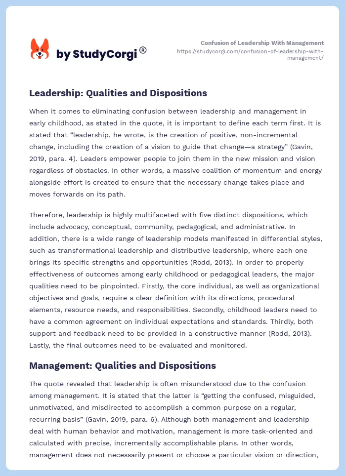 Confusion of Leadership With Management. Page 2