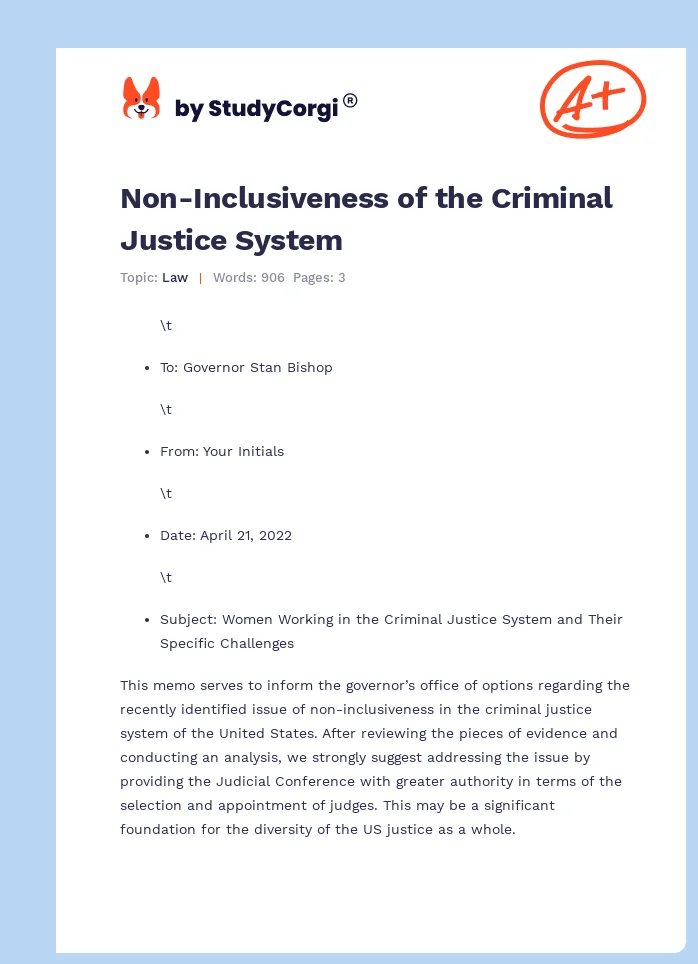Non-Inclusiveness of the Criminal Justice System. Page 1