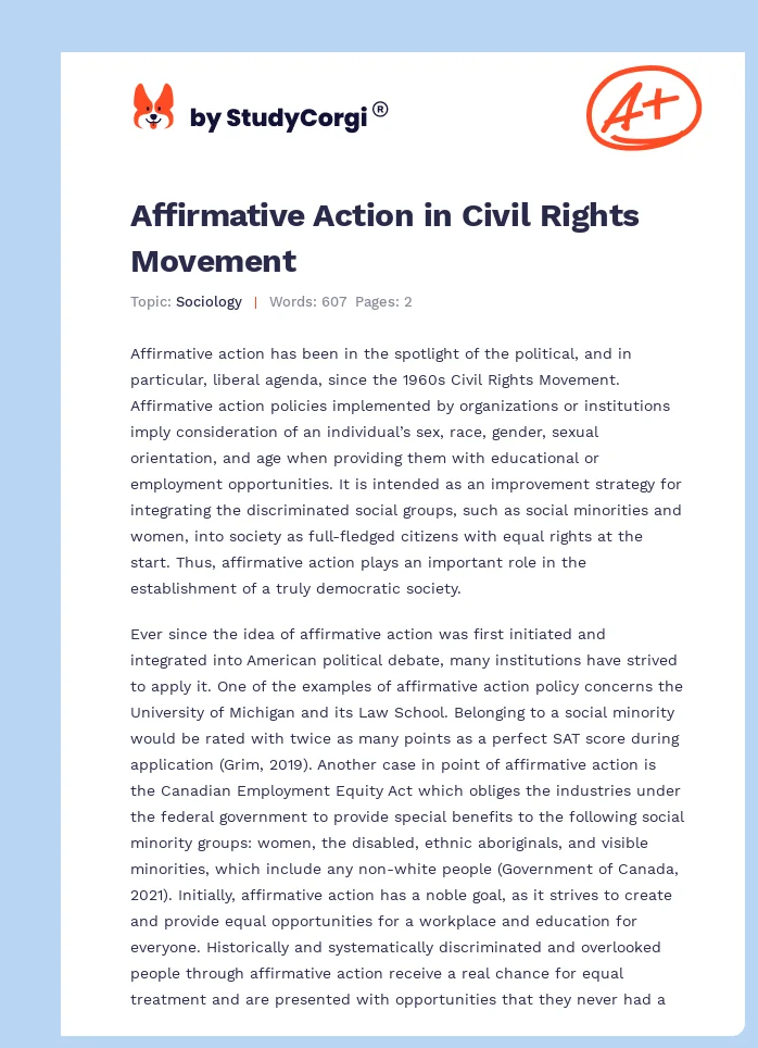 Affirmative Action in Civil Rights Movement. Page 1