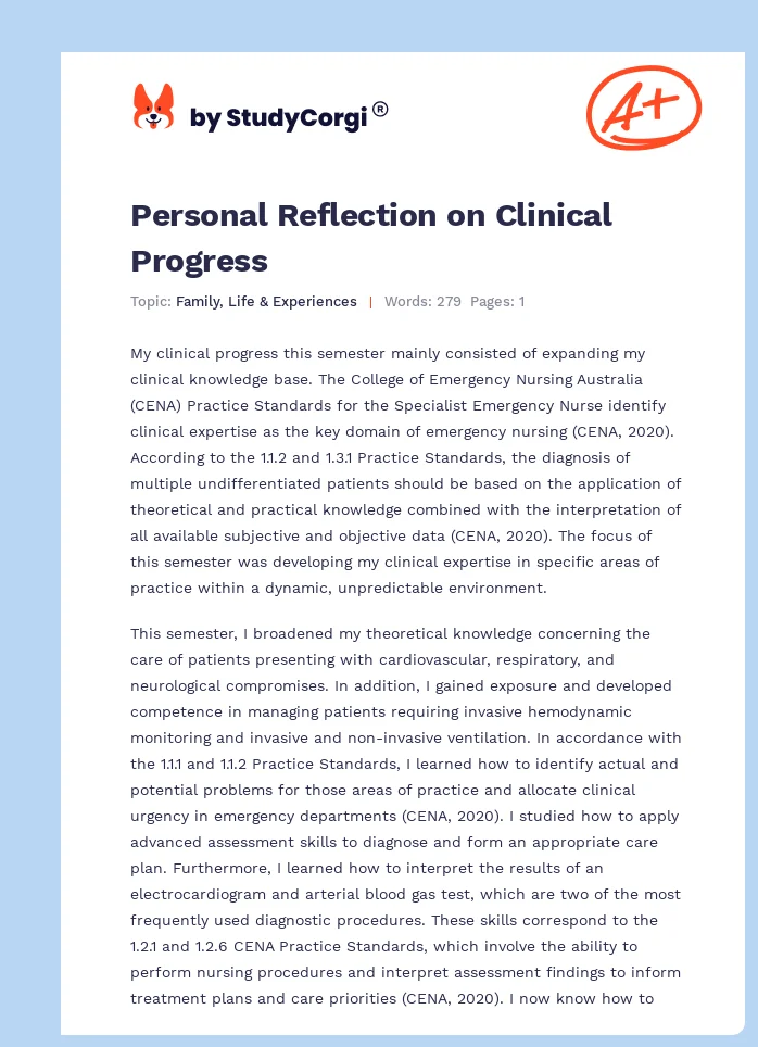 Personal Reflection on Clinical Progress. Page 1