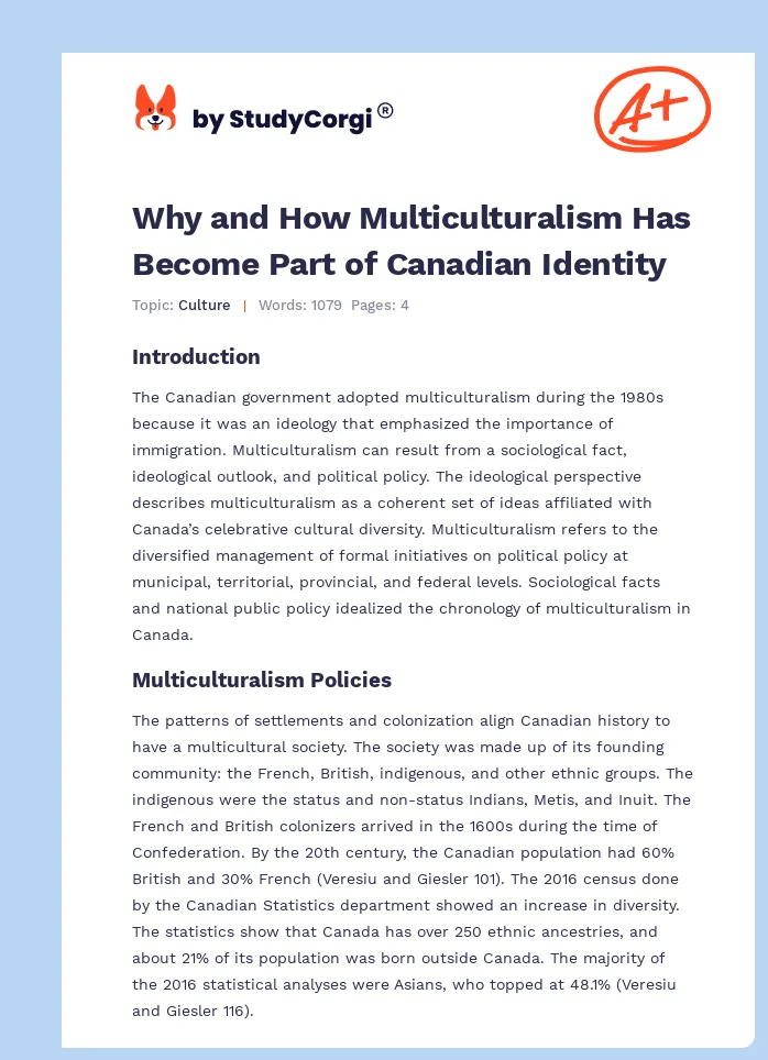 Why and How Multiculturalism Has Become Part of Canadian Identity. Page 1