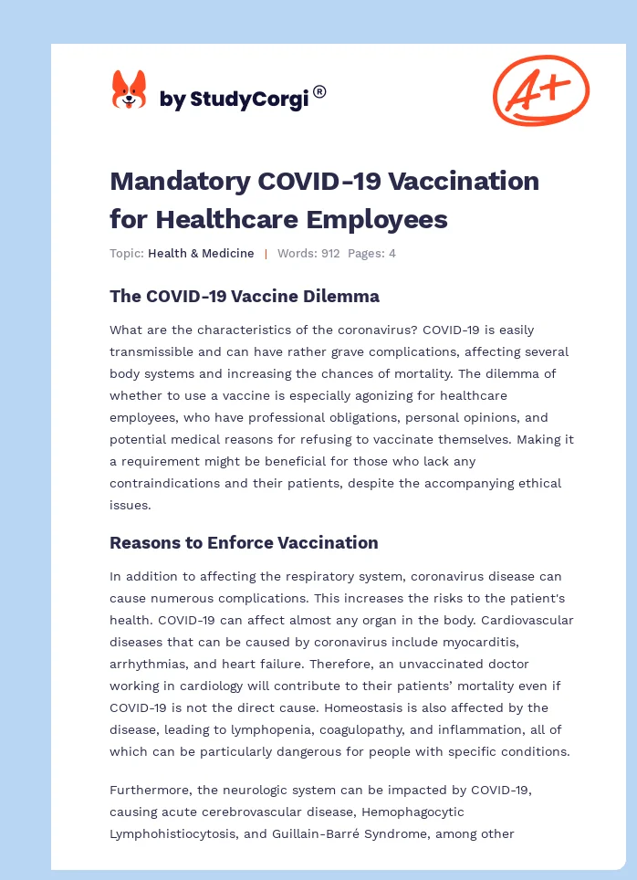 Mandatory COVID-19 Vaccination for Healthcare Employees. Page 1