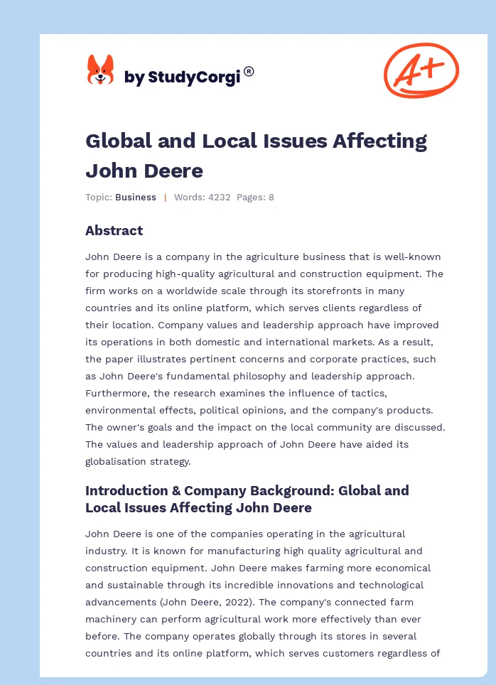 Global and Local Issues Affecting John Deere. Page 1