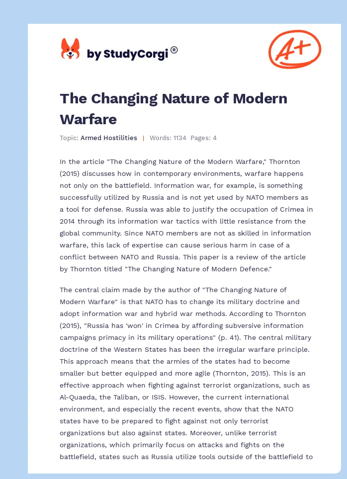 The Changing Nature of Modern Warfare. Page 1