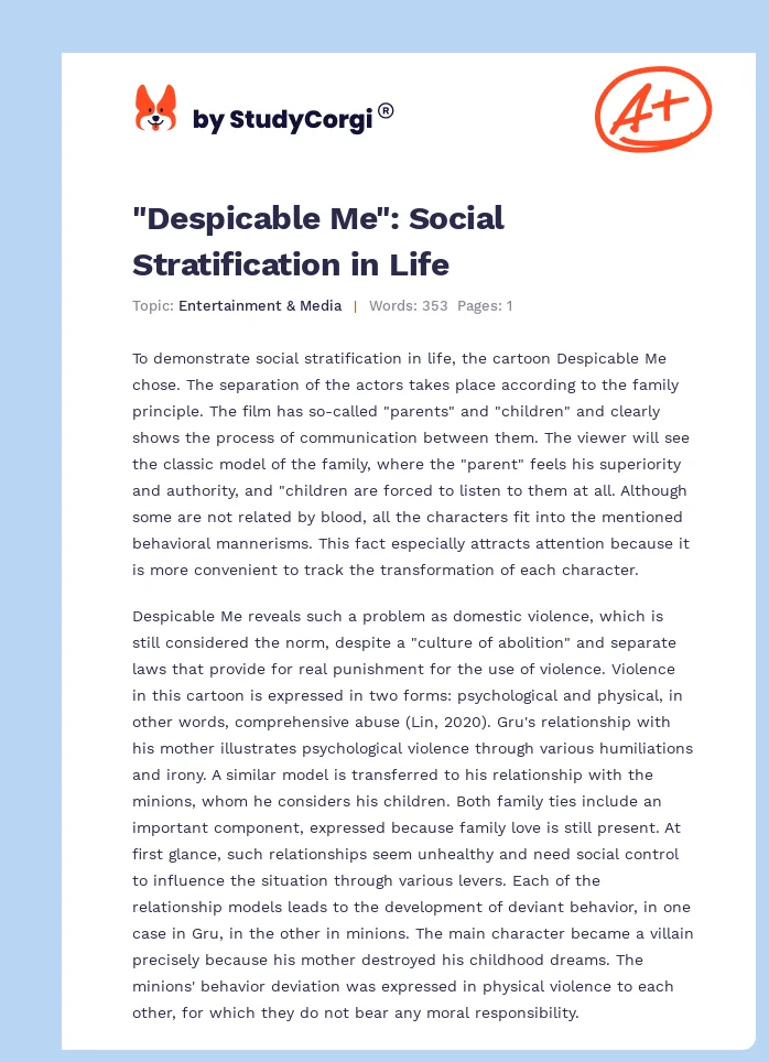 "Despicable Me": Social Stratification in Life. Page 1