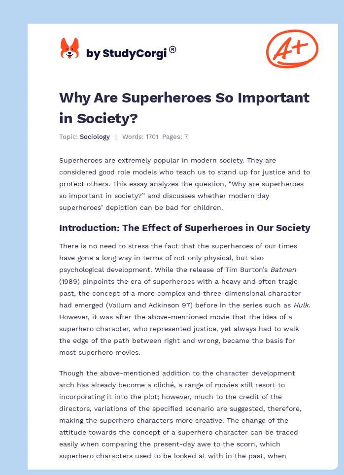 Why Are Superheroes So Important in Society?. Page 1