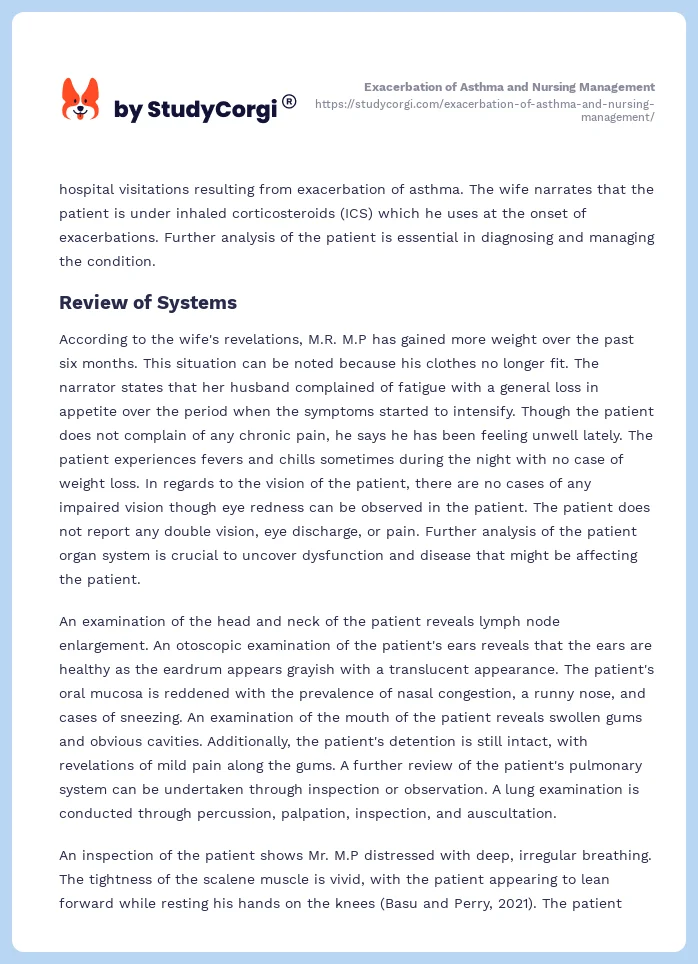 Exacerbation of Asthma and Nursing Management. Page 2