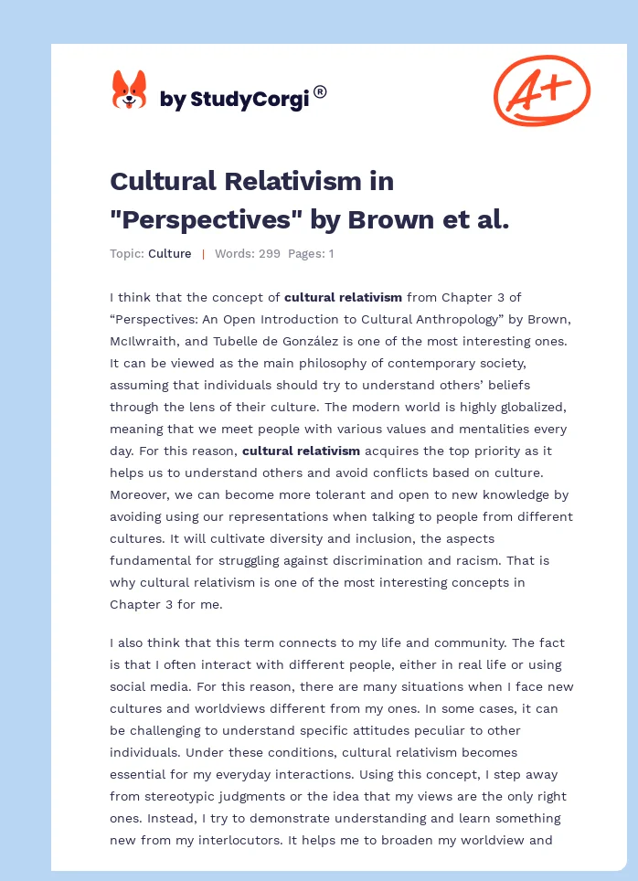 Cultural Relativism in "Perspectives" by Brown et al.. Page 1