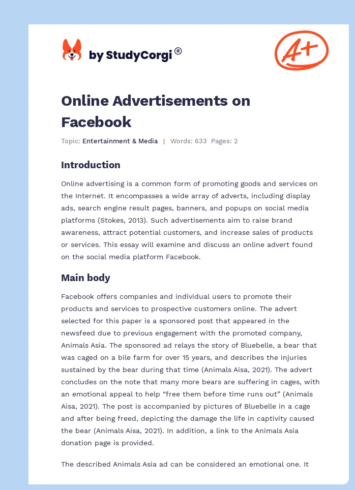 Online Advertisements on Facebook. Page 1