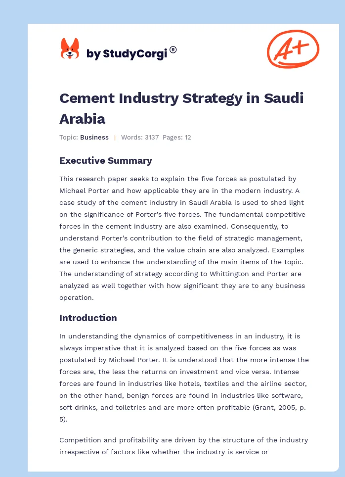 Cement Industry Strategy in Saudi Arabia. Page 1