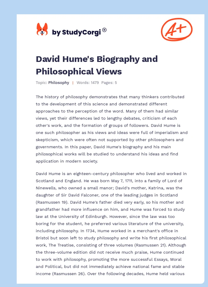 David Hume's Biography and Philosophical Views. Page 1