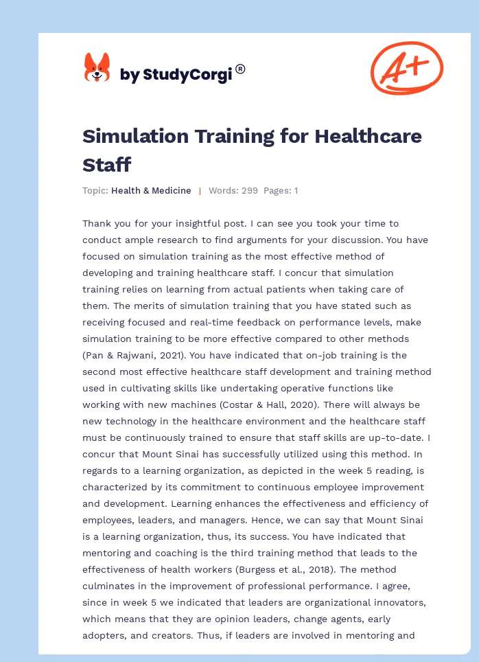 Simulation Training for Healthcare Staff. Page 1