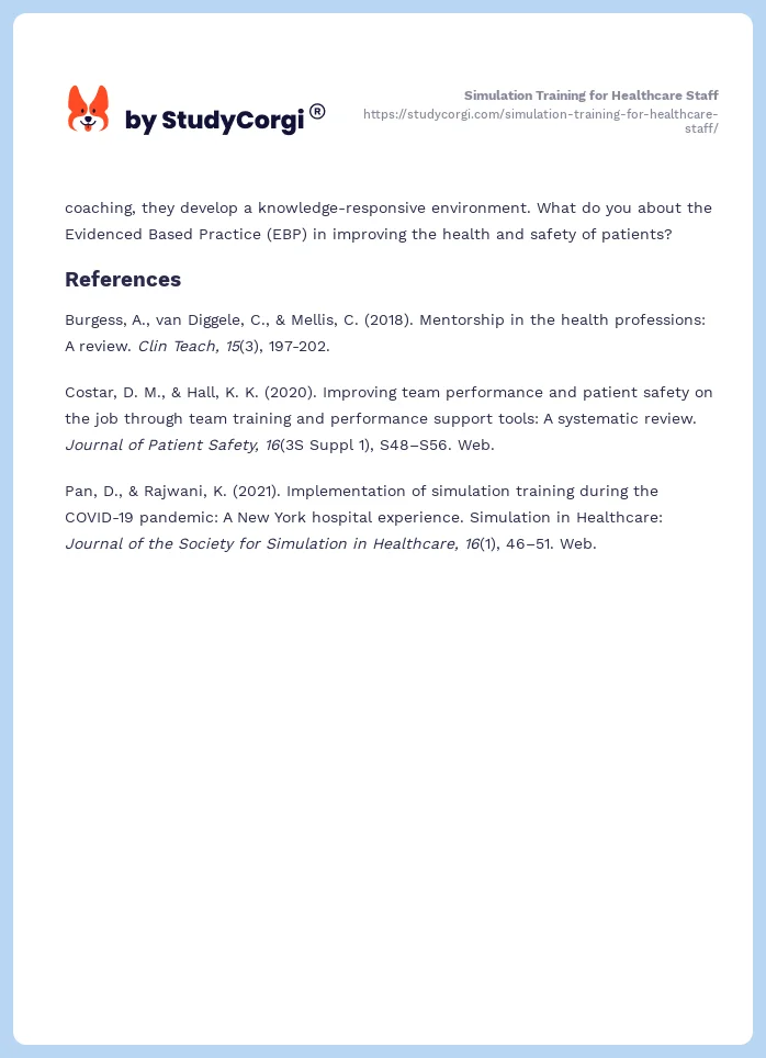 Simulation Training for Healthcare Staff. Page 2