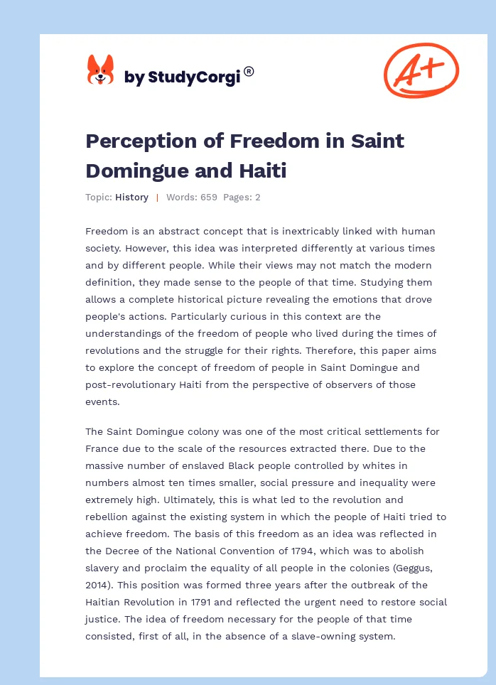 Perception of Freedom in Saint Domingue and Haiti. Page 1