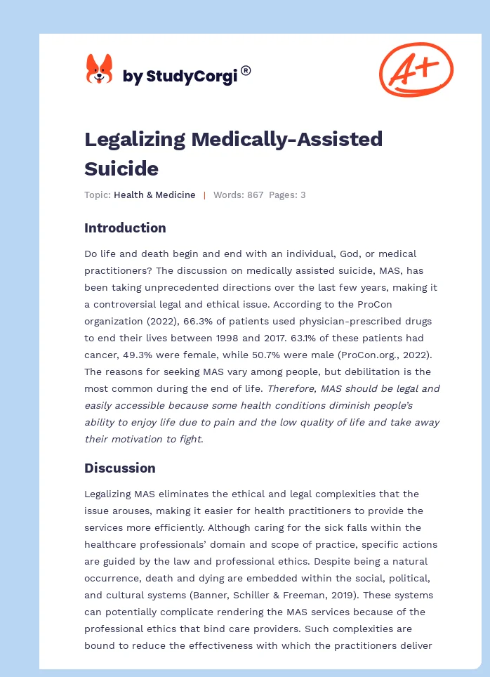 Legalizing Medically-Assisted Suicide. Page 1