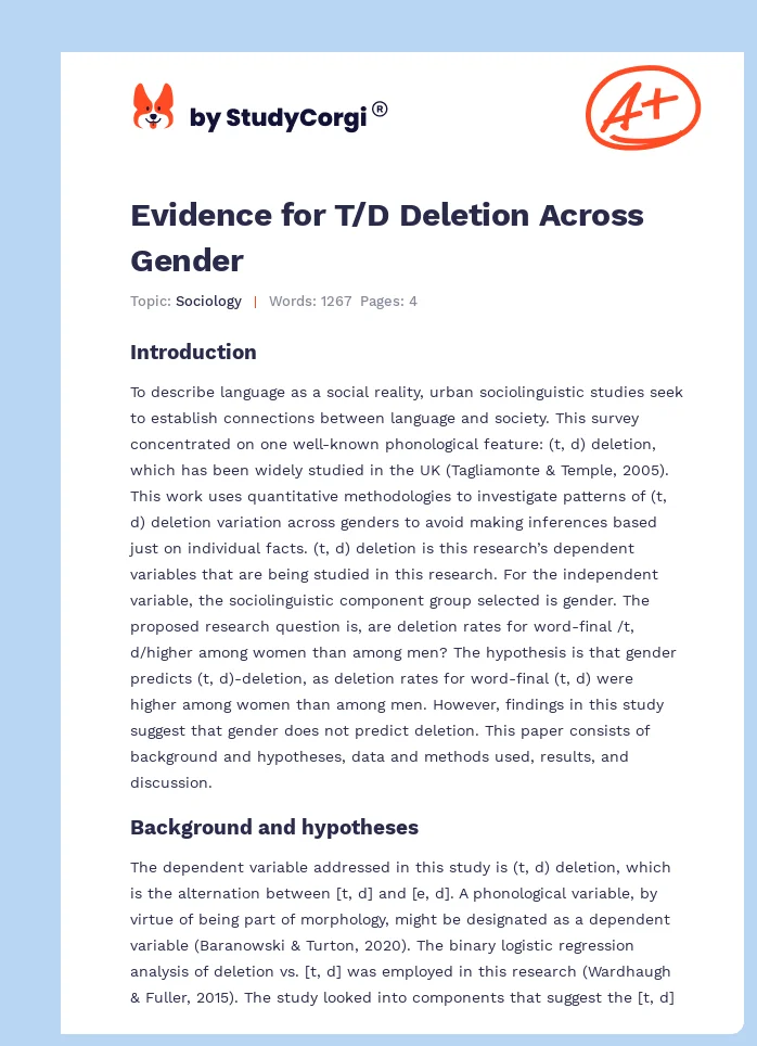 Evidence for T/D Deletion Across Gender. Page 1